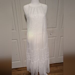 Zara White Embroidered Midi Dress